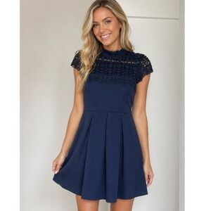 Navy‎ Blue Juniors Lace Top Fit & Flare Dress Party Occasion - Size 11
